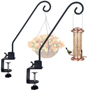 lot 20456 image: NEECONG Heavy Duty Deck Hook,Courtyard Decoration,Pole 16.5Long Metal Deck Railing Hooks for Hanging Bird Feeders,Planters,Suet Baskets,Lanterns,Wind Chimes,Clamp Mounted,Under 18 LBS (1 Hook Only)