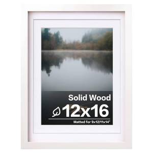 lot 20457 image: Egofine 12x16 Picture Frame White Covered by Plexiglass Made of Solid Wood, Display Pictures 9x12 and 11x14 with Mat or 12x16 Without Mat for Wall Mounting