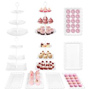 lot 20458 image: Mwellewm 10Pcs Cupcake Stand,Dessert Table Display Set, 4 White 3 Tired Cake Stand 6 Plastic Serving Trays for Party Cookie Rack Desert Tower Holder for Wedding Decor Baby Shower Tea Party Decorations
