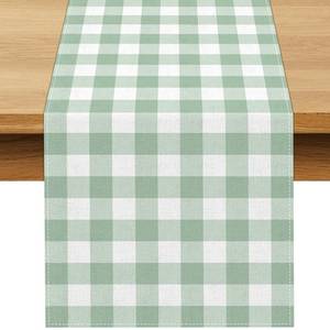 lot 20462 image: Buxiuer Sage Green Gingham Party Table Runner Green and White Checkered Plaid Decorations for Birthday Bridal Baby Shower Home Dining Kitchen Island Decor (13 x 108)