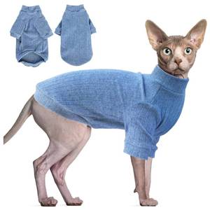 lot 20463 image: Idepet Sphynx Hairless Cats Sweater Shirt Kitten Soft Puppy Clothes Pullover Cute Cat Pajamas Jumpsuit Cotton Apparel Pet Winter Turtleneck for Cats and Teacup Chihuahua Small Dogs(Blue,M)