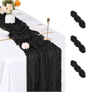 lot 20465 image: ACSUIT 3 Pack Black Cheesecloth Table Runner, 17 x 108 inch, Semi Sheer Boho Cheese Cloth Fabric Table Runner Bulk for Wedding, Birthday, Party, Holiday, Home Decor (Black)