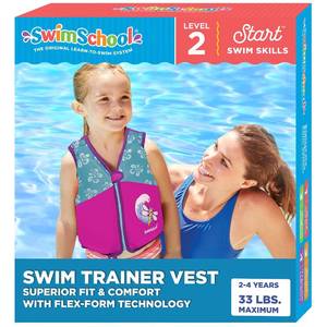lot 20472 image: SwimSchool Swim Trainer Vest �� SmallMedium Max 33 Pounds �� Kids Swim Vest with Padded Shoulders �� Comfortable Flex-Form-Fit Design with Adjustable Safety Strap �� PinkAqua