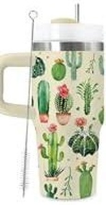 lot 6312 image: Cactus Print Travel Mug with Metal Straw approximately 24 oz needs cleaned