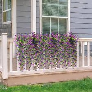 lot 9517 image: Besteek 4 Pcs Artificial Hanging Flowers for Outdoor, Fake Silk Daisy Flowers Spring Summer Decoration UV Resistant Faux Plants for Planter Front Door Porch Patio Balcony Yard Decor, Purple Fuchsia