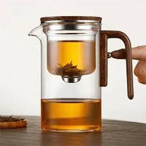 lot 9574 image: Glass Tea Pot Set with Wooden Handle