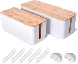 lot 11328 image: 2Pc Cable Management Box Wooden Style