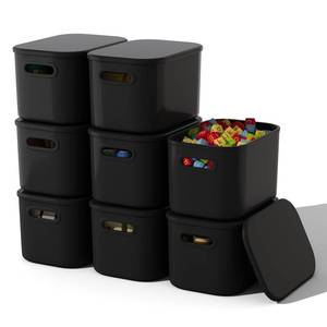 lot 1014 image: ORGIDOL 8 Pack Black Storage Bins with Lids Stackable Storage Container for Organizing, Black Storage Boxes with Handle for Shelves, Cute Organizer Bins for Craft, Snacks, 9.85x6.9x5.7 inch