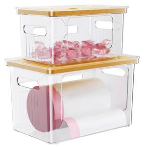 lot 1028 image: Delamu Acrylic Trash Bag Holder, 2 Pack (XLS) Stackable Garbage Bag Dispenser, Clear Organizer Bins for Under Sink Organization, Pantry Storage, Cabinet, Kitchen, Laundry, Bathroom