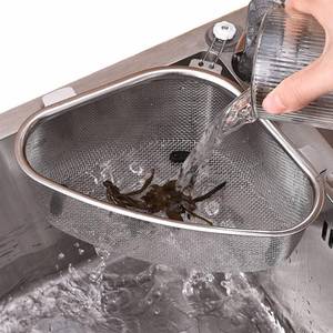 lot 1032 image: KitchenFood Catcher Strainer for Kitchen Waste Sink Triangle Tri-Holder Filter, Sink Strainer, Multifunction Saddle Leftover Mesh Stainless Steel Strainer