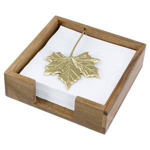 lot 1033 image: MyGift Premium Acacia Wood Tabletop Napkin Holder �� Rustic Square Napkin Dispenser with Decorative Maple Leaf Weighted Arm for Kitchen or Dining Table