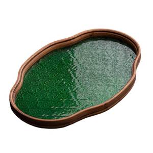 lot 1054 image: IEUDNS Begonia Flower Glass Tray Storage Tray Holder Storage Tea Cup Decorative Tray, Green Large