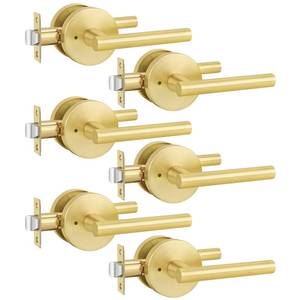 lot 1057 image: Goldenwarm Gold Door Handles Interior, Privacy Brushed Gold Interior Door Handle, Heavy Duty Zinc Alloy Door Lever for Bedroom, Bathroom, 6 Pack