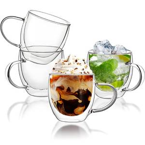 lot 1086 image: YMMIND Set of 4 Double Walled Glass Coffee Mugs 6 Ounces Insulated Layer Coffee Cups with Handle Borosilicate Glass Espresso Cup for Hot Beverage,Cappuccino,Tea,Latte,Wine,Microwave Safe