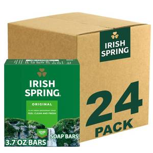 lot 1973 image: Irish Spring Bar Soap for Men, Original Clean, Smell Fresh and Clean for 12 Hours, Men Soap Bars for Washing Hands and Body, Mild for Skin, Recyclable Carton, 3.7 Ounce - 3 Count (Pack of 8)