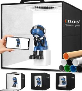 lot 1977 image: DUCLUS Light Box Photography, 12x12 Photo Booth Box with 120 LED Lights Dimmable & CRI��95, Portable Lightbox with 8 Backdrops for Mini Product Photography Jewelry, Cards, Watches