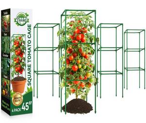 lot 1981 image: Halatool 4 Pack Square Tomato Cages for Garden, 45 Inch Heavy Duty Adjustable Metal Tomato Trellis for Climbing Plants �� Green Plant Support Stakes for Vegetables Flowers Fruits&Raised Bed Outdoor