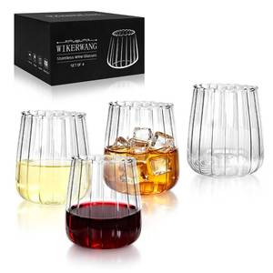 lot 1984 image: WIKERWANG Hand Blown Stemless Wine Glasses Set of 4, 17oz, Crystal Clear Red White Wine Glasses for Daily Use, Lead-free, Dishwasher Safe, Glasses Drinking Set, Ideal for Home Bar, Parties & Gifts