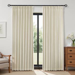 lot 1988 image: Cream Beige Pinch Pleated Full Blackout Linen Curtains for Bedroom, Black Out Curtains 84 Inches 1 Panel for Living Room Darkening Thermal Insulated Neutral Pleat Drapes with 12 Hooks, 70Wx84L