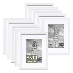 lot 1989 image: HappyHapi 8x10 Picture Frames Set of 10, 5x7 with Mat or 8x10 Without Mat, Tabletop or Wall Display for Photos, Paintings, Posters, Artwork��White��