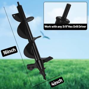 lot 1993 image: Lauyeboho 4x16 Upgraded Post Hole Auger - Auger Drill Bit for Planting,Spiral Drill Bit for Planting-Heavy-Duty Spiral Blade Garden Drill Bit for 38 Hex Drive Drill