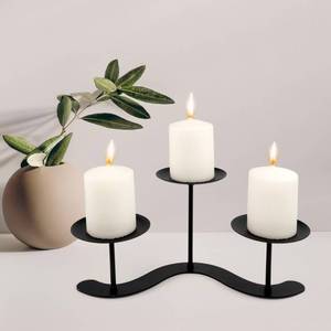 lot 2049 image: Home Decor Candle Holder Fireplace 10 inch Metal Pillar Candelabra for Outdoor Wedding Party - Black Candle Stand for Indoor Dining Living Room - Advent Halloween Christmas