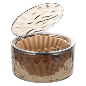 lot 2050 image: AIHSUMC Coffee Filter Holder with Push-Button Lid, Gray Acrylic Filter Storage Basket Container Large Capacity Coffee Pod & Paper Filter Storage Organizer for Counter Coffee Bar Accessories Decor