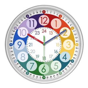 lot 2063 image: XFM Teaching Clocks Kids Colorful Small Wall Clock Battery Operated 10 Inch Silent Wall Clock Bedroom Analog Clock Teach Kids How Tell Time