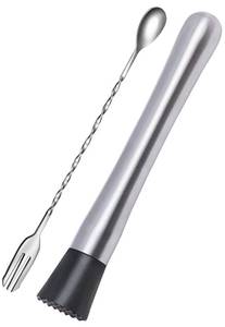 lot 2065 image: Ortarco 10 Inch Stainless Steel Muddler for Cocktail and 10 Inch Mixing Bar Spoon, 2 Pices Home Bar Tool Set