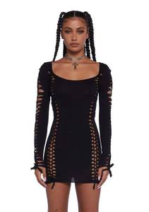 lot 2068 image: Dolls Kill Alternative Spells Cut-Out Dress by Current Mood �� Stretch Cotton Mini Dress with Slashed Details, Black - Medium