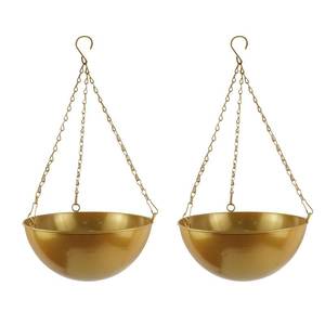 lot 2069 image: Oedema 2PCS Hanging Planters Golden Plant Hanger Hanging Flower Container Planter Pots 18.9 Inch Height for Outdoors&Indoors