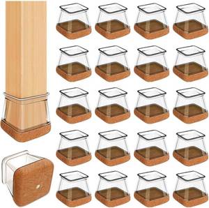 lot 2356 image: OCONDA 20 Pcs Chair Leg Floor Protectors for Hardwood Floors, Clear Rubber Furniture Sliders with Felt, Silicone Furniture Leg Caps Covers (Fit Square Diameter1-816 to 1-1216)