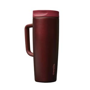 lot 2357 image: Owala SmoothSip Slider Stainless Steel Insulated Travel Mug with Handle, 100% Leak Proof, For Hot and Cold Drinks, Travel Friendly with Sliding Lock Lid, 24 oz, BPA Free, Leak Proof, Black Cherry