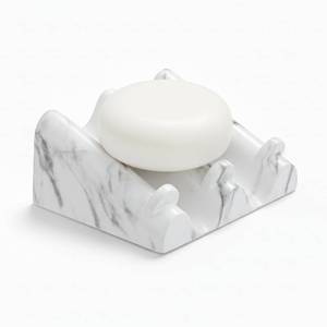 lot 2368 image: DOXOLOGY White Marble Soap Dish Bathroom Organizer - Resin Soap Dish with Rectangular Design 3.7 L x 2.8 W - Self Draining Soap Dishes Keeps Countertop Neat - Marble Look Soap Tray for Sink