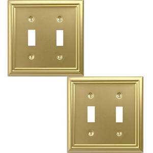 lot 2382 image: OKAWYC Double Toggle Light Switch Cover Adler Metal Wall Plate, 2-Pack Brushed Brass 2 Gang, for Light Switch Cover Decorative Wallplate, Durable