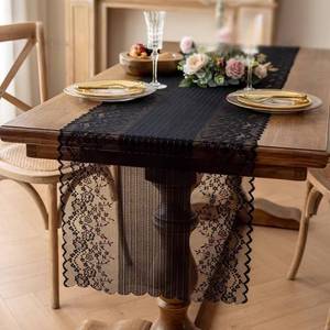 lot 2384 image: Lace Table Runners Rustic Boho Cloth Wedding Vintage Romantic Lace Tablecloth Striped and Floral Design Summer Kitchen Party Decor for Bridal Shower Halloween Engagement Hotel Home (Black, 18 x 47)