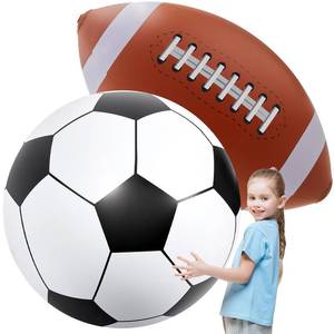 lot 2396 image: Lewtemi 2 Pcs 27 Inch Giant Inflatable Soccer & Football, Large Inflatable Beach Balls Oversized Balloons for Sport Birthday Party Favor Gift Outdoor Pool Supplies