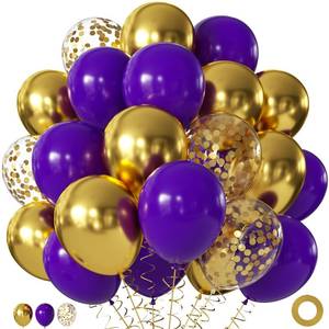 lot 2402 image: Purple and Gold Balloons, 60Pcs 12Inch Purple Gold Balloons with Gold Confetti Balloons for Wedding Graduation Birthday Party Baby Shower Decorations