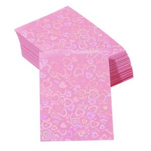 lot 2407 image: ONLYKXY 100pcs Soft Clear Plastic Heart Glitter Bag Storage Pouch Laser Sleeve Cover Pocket Holder Holographic Photo Protector Top Loader for 3in Trading Card Coin Jewelry (Hot Pink)
