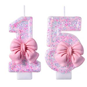 lot 2414 image: VSHILI 15th Birthday Candles, Pink 15 Year Old Number Birthday Candles, Happy Birthday Party Cake Topper Decoration Gifts
