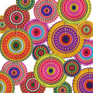 lot 2419 image: TAKEALOOKO 18Pcs Mexican Fiesta Hanging Paper Fans - Round Wheel Discs Paperfans for Cinco De Mayo Taco Tuesday Luau Events Carnivals and Mexico Party Photo Props
