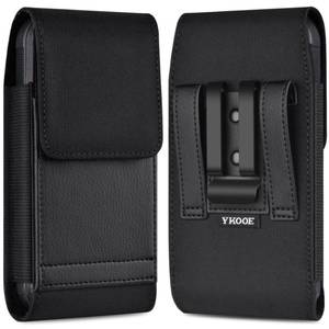 lot 2421 image: ykooe Holster Compatible with iPhone 16 15 14 13 12 Pro Galaxy S25 S24 S23 S22 S21 S20, Nylon Cell Phone Belt Holder Case with Clip and Leather Card Pouch for Men, Black -M