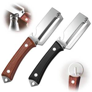 lot 2426 image: 2Pcs Premium Vegetable Peeler with Wooden Handle and Bottle Opener,Multifunctional 3-in-1 Stainless Steel Kitchen Tool for various fruits and vegetables that require peeling��Black  Brown��