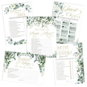 lot 2427 image: Your Main Event Prints Bridal Shower & Wedding Games Set, Four Games Plus Advice And Wishes Cards, 30 Guests, Elegant Greenery Theme