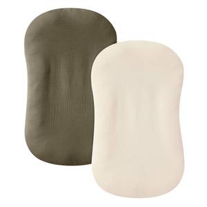 lot 2430 image: guruixu Muslin Baby Lounger Cover 2 Pack, 100% Cotton Infant Lounger Cover, Soft & Breathable Replacement Slipcover, Compatible with Snuggle Me Newborn Lounger (Dark Olive,Cream)