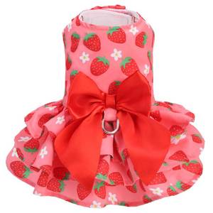 lot 2435 image: PUPTECK Cute Dog Dress with Bowknot and Leash Ring, Soft Breathable Dog Clothes Puppy Princess Girl Outfit, Pet Apparel Costume for Small Medium Sized Dogs, Pink Strawberry S