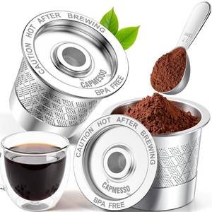 lot 2454 image: CAPMESSO Reusable K Cups for Keurig NO Grit Stainless Steel Coffee Pod for Keurig 1.0 Coffee Machine - Dual-Mesh Filter for Richer Coffee Tea,BPA Free, No Plastic,Easy to Clean,Scoop & Brush (2 Pack)