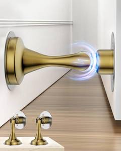 lot 2459 image: Magnetic Door Stopper for Bottom of Door Catch, Heavy Duty Magnets Door Stops Holder to Keep Door Open, No Drill Strong Adhesive & Screws, Wall & Floor Mounting Stainless Steel Doorstop 2 Pack Gold