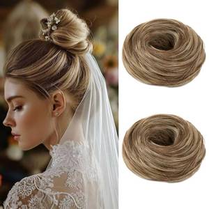 lot 2464 image: IOVOIMMSL 2PCS Small Cute Messy Bun Hair Piece for Thin Hair Women Mini Synthetic Curly Bun Scrunchies Updo Hairpieces (S-2PCS-Brunette and Ash Blonde)