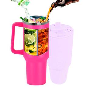 lot 2490 image: 40 oz Stainless Steel Thermal Tumbler with Silicone Divider Liner �� 2-in-1 for Two Drinks, Separates Liquids, Keeps Drinks Hot or Cold for Hours, BPA-Free, Durable Travel Tumbler (PinkPurple)